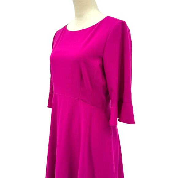 Tahari ASL Magenta Fuschia Pink 3/4 Flounce Sleeve Fit & Flare Career Dress - Picture 6 of 11
